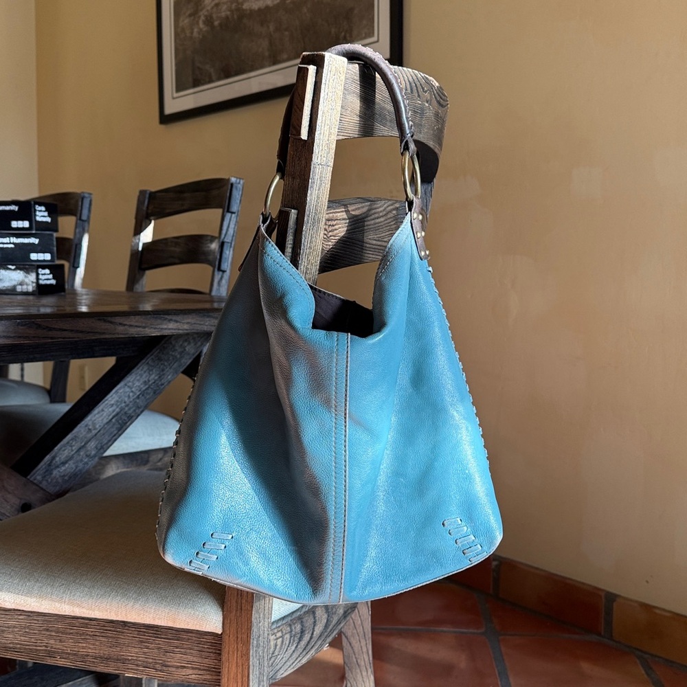 Vintage Lucky Teal Leather Hobo